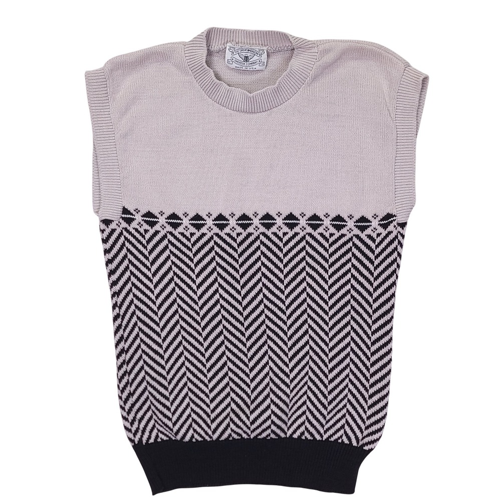 Vintage Great American Sweater Co Grey Black Chevron Knit Sweater Vest Womens 12